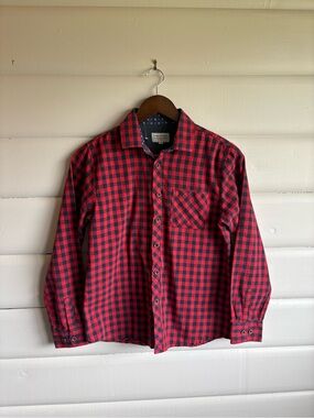 London Prodigy Boys Buffalo Plaid Button-Up Shirt Size 14 Red Black Flannel
